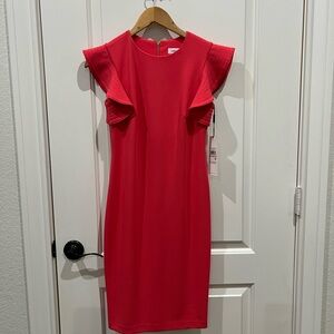 Peach Ruffle Sleeve Dress